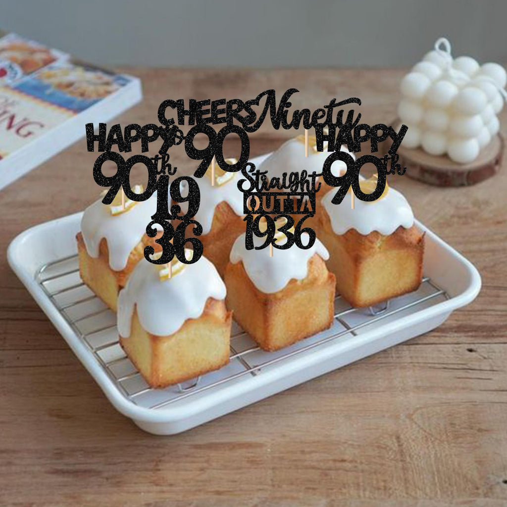 ZHUOWEISM 30pcs Black 90th Birthday Cupcake Toppers Glitter – Straight Outta 1936 Party Picks