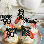 ZHUOWEISM 30pcs Black 90th Birthday Cupcake Toppers Glitter – Straight Outta 1936 Party Picks