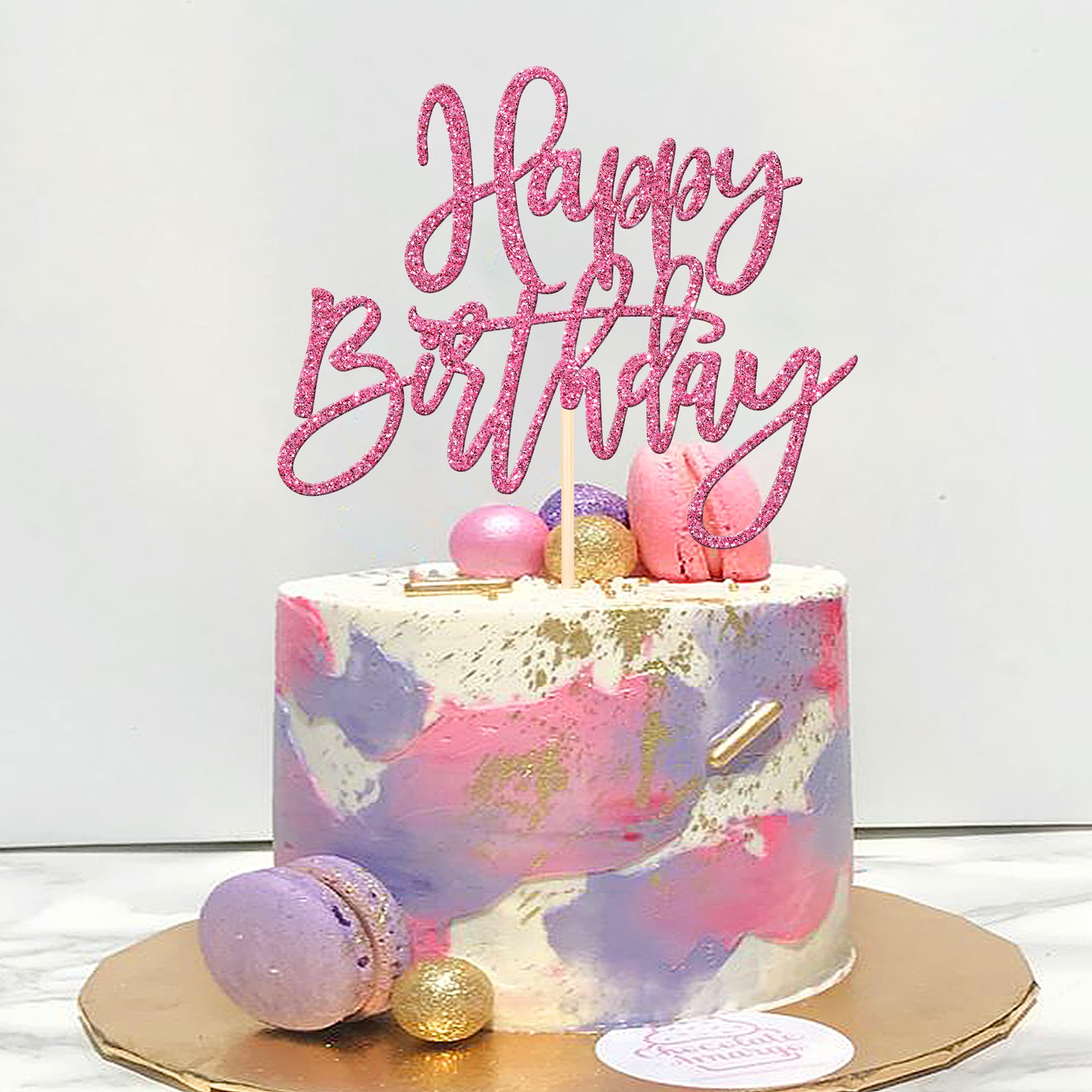 ZHUOWEISM 1-Piece Glitter Happy Birthday Cake Topper | Pink Cake Pick for Celebrations