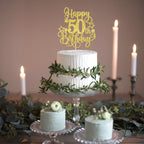 ZHUOWEISM 1-Pcs Happy 50th Birthday Cake Topper Glitter – Cheers to 50 Years Gold