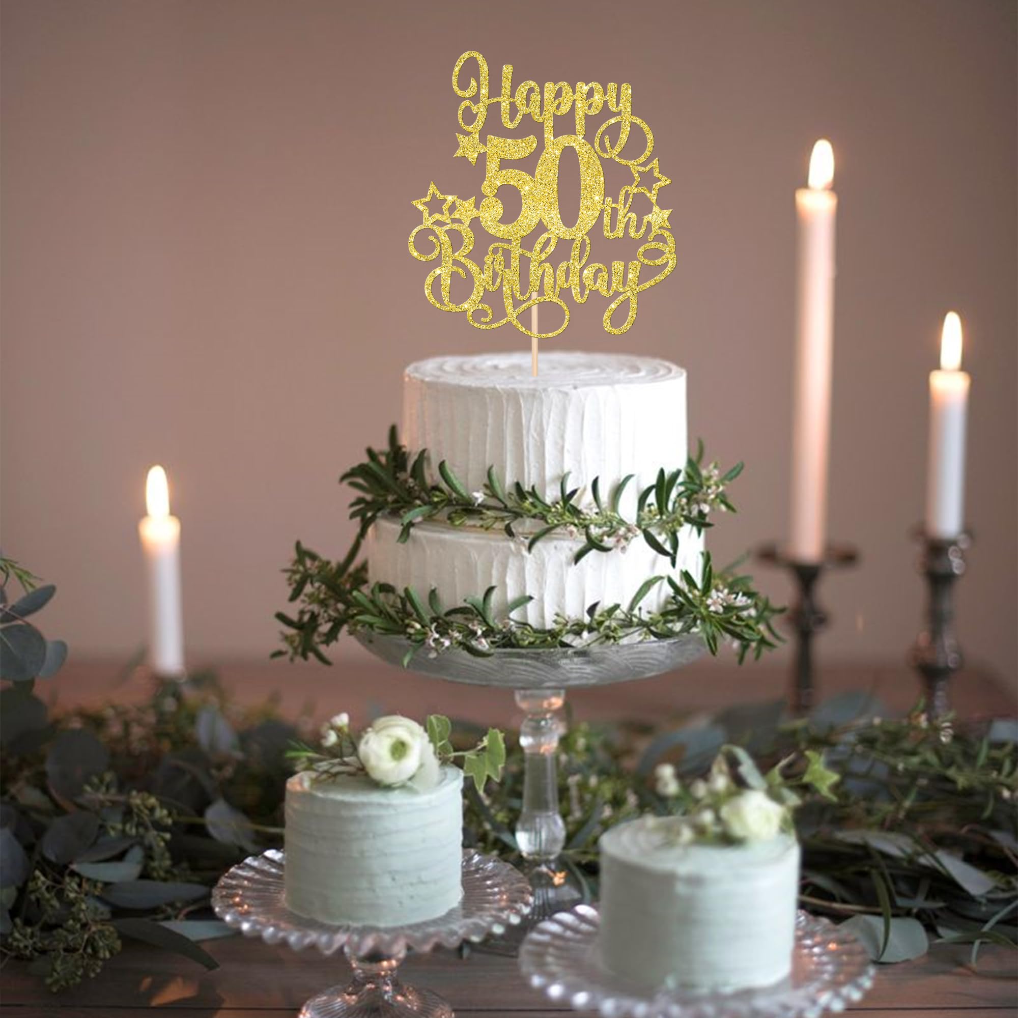 ZHUOWEISM 1-Pcs Happy 50th Birthday Cake Topper Glitter – Cheers to 50 Years Gold