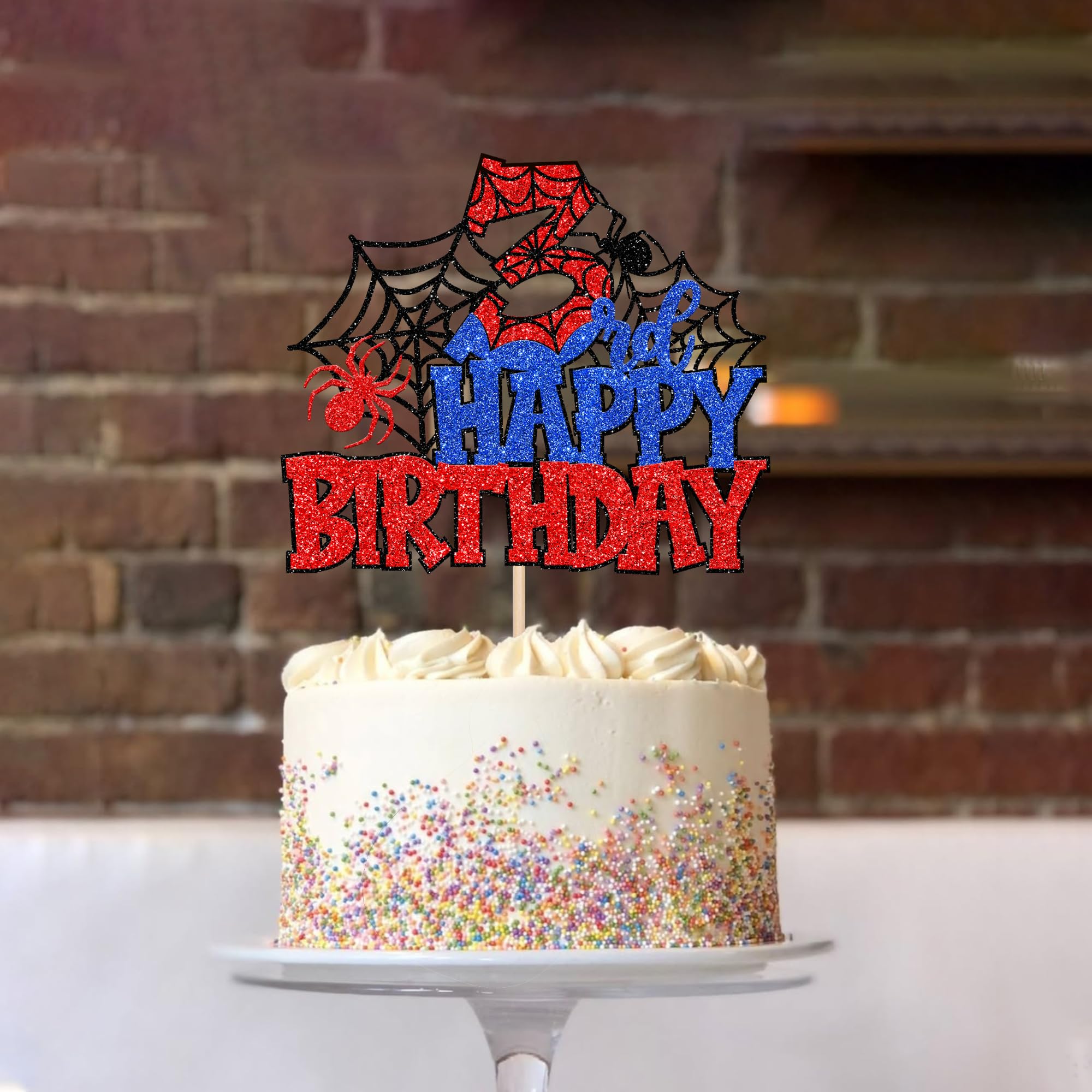 ZHUOWEISM 3rd Birthday Glitter Spider Web Cake Topper – Pre-assembled, 6.5x9 in