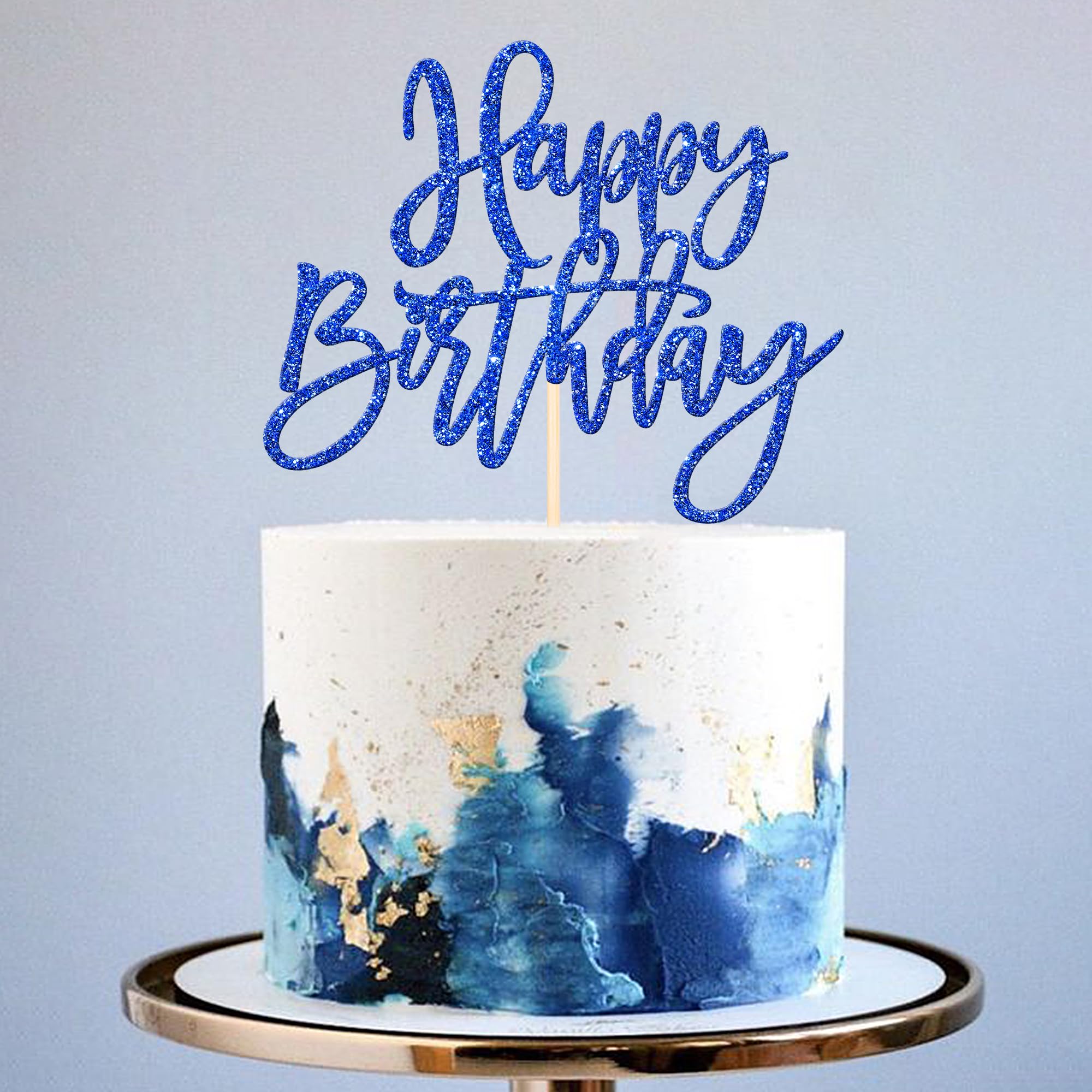 ZHUOWEISM 1-Piece Glitter Happy Birthday Cake Topper – Dark Blue