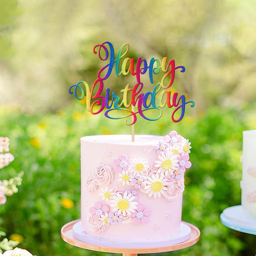 ZHUOWEISM 1-pc Glitter Happy Birthday Cake Topper – Colorful Party Decor
