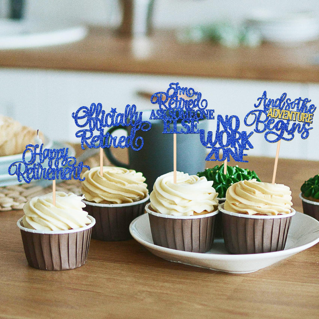 ZHUOWEISM 30 Pcs Happy Retirement Cupcake Toppers – Officially Retired, Dark Blue