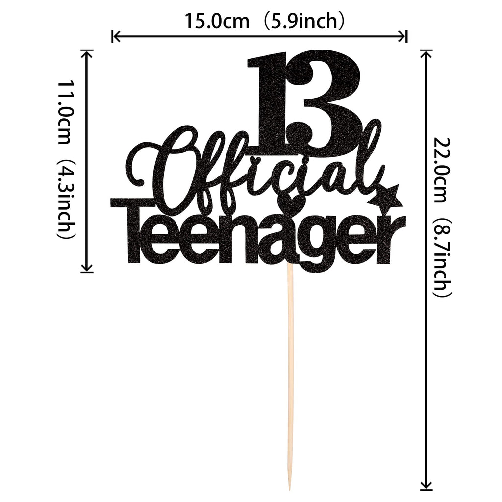 ZHUOWEISM 13 Official Teenager Glitter Cake Topper — 13th Birthday Party Decoration (Black)