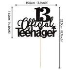 ZHUOWEISM 13 Official Teenager Glitter Cake Topper — 13th Birthday Party Decoration (Black)