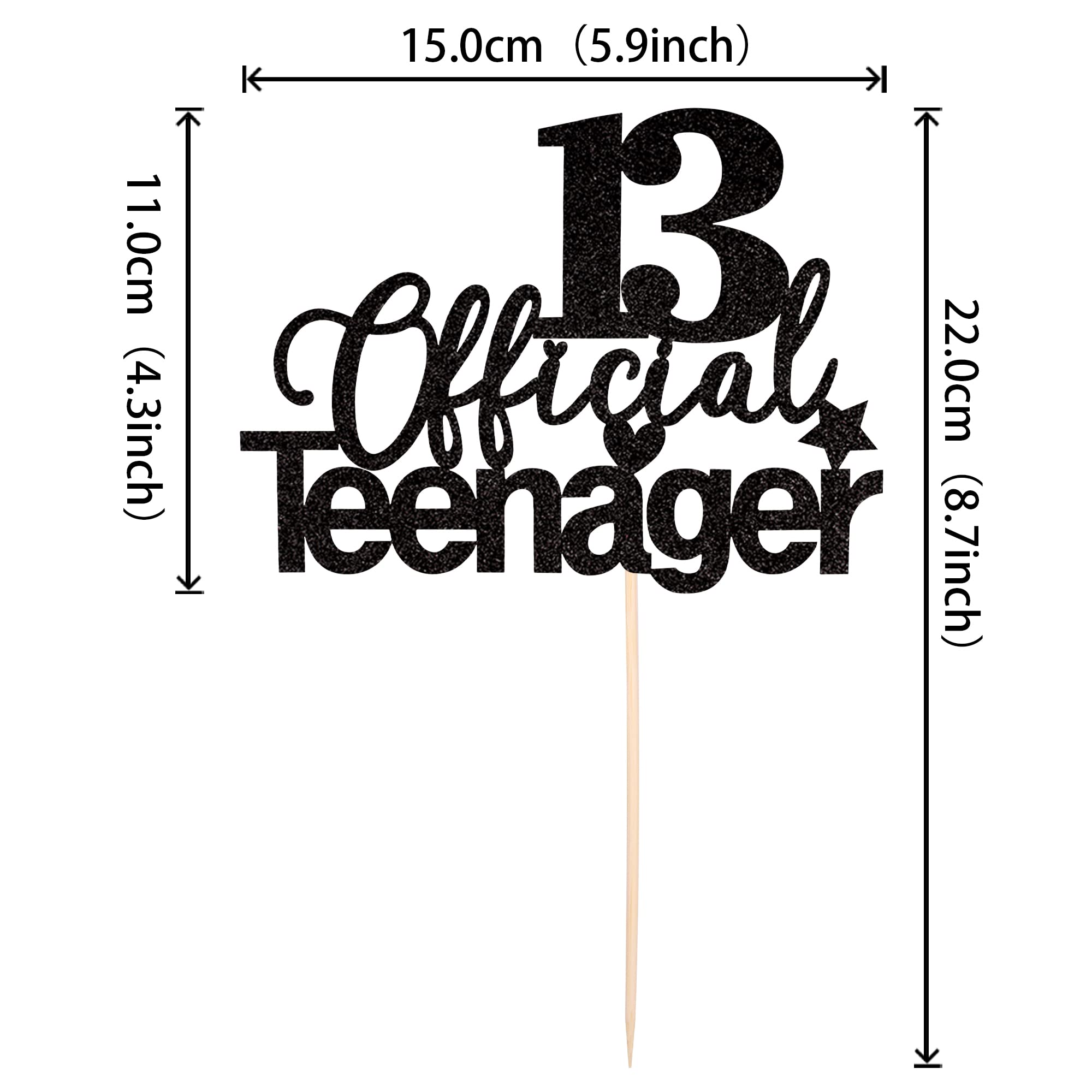 ZHUOWEISM 13 Official Teenager Glitter Cake Topper — 13th Birthday Party Decoration (Black)