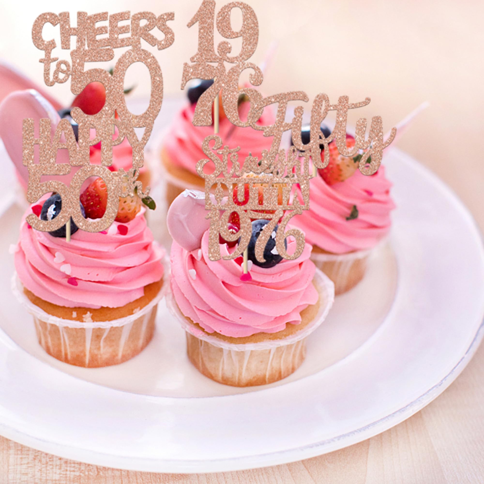 ZHUOWEISM 30Pcs 50th Birthday Cupcake Toppers – Glitter Straight Outta 1976, Rose Gold