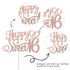 ZHUOWEISM Happy Sweet 16 Cake Topper – Rose Gold Glitter, 6x8.7 in