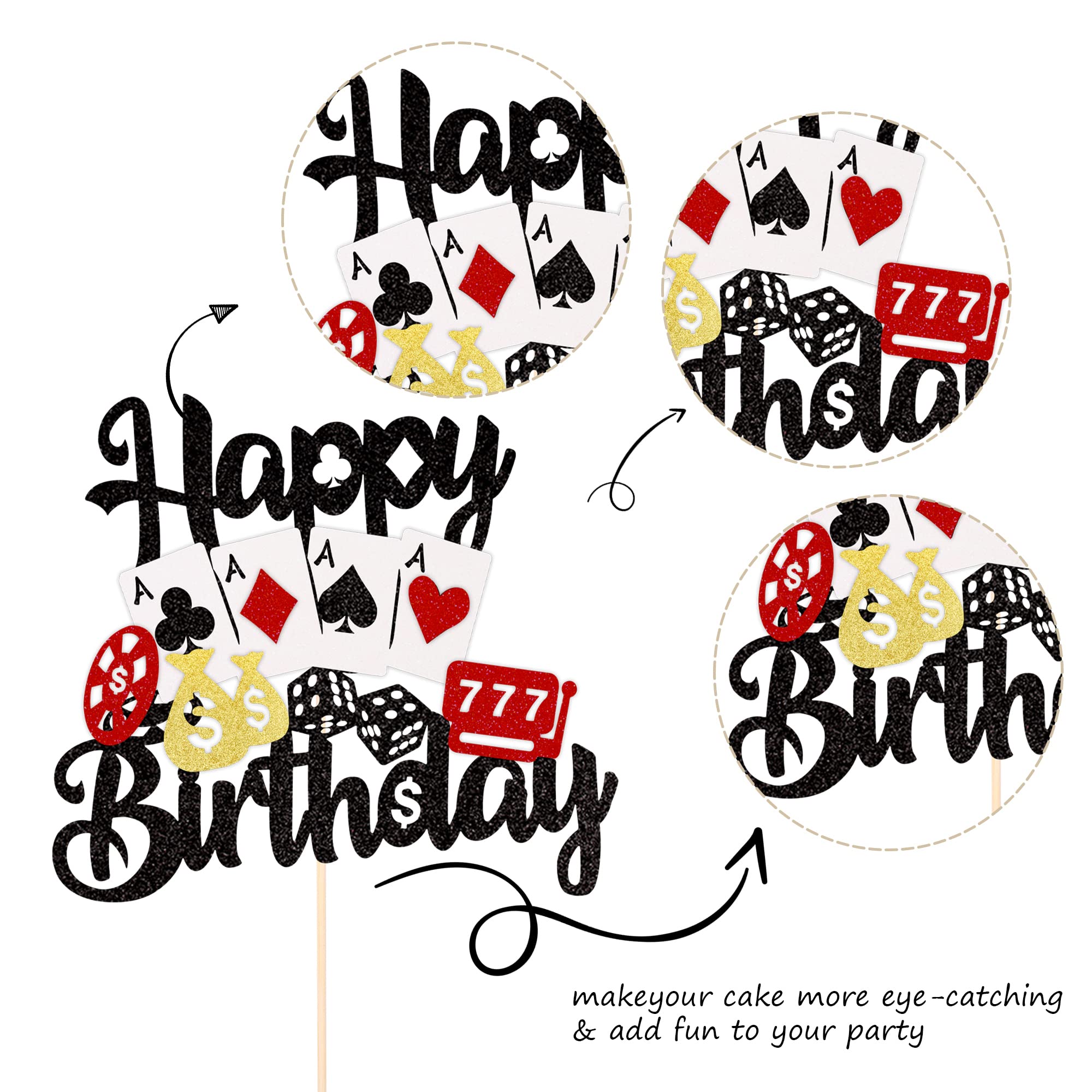 ZHUOWEISM Casino Cake Topper – 1 pc Las Vegas Poker Night Birthday Decoration