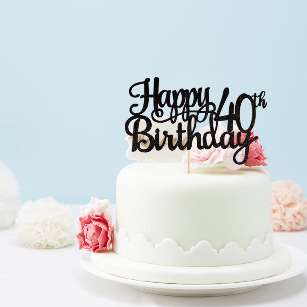 ZHUOWEISM 1pc Happy 40th Birthday Glitter Cake Topper – Cheers to 40 Years (Black)