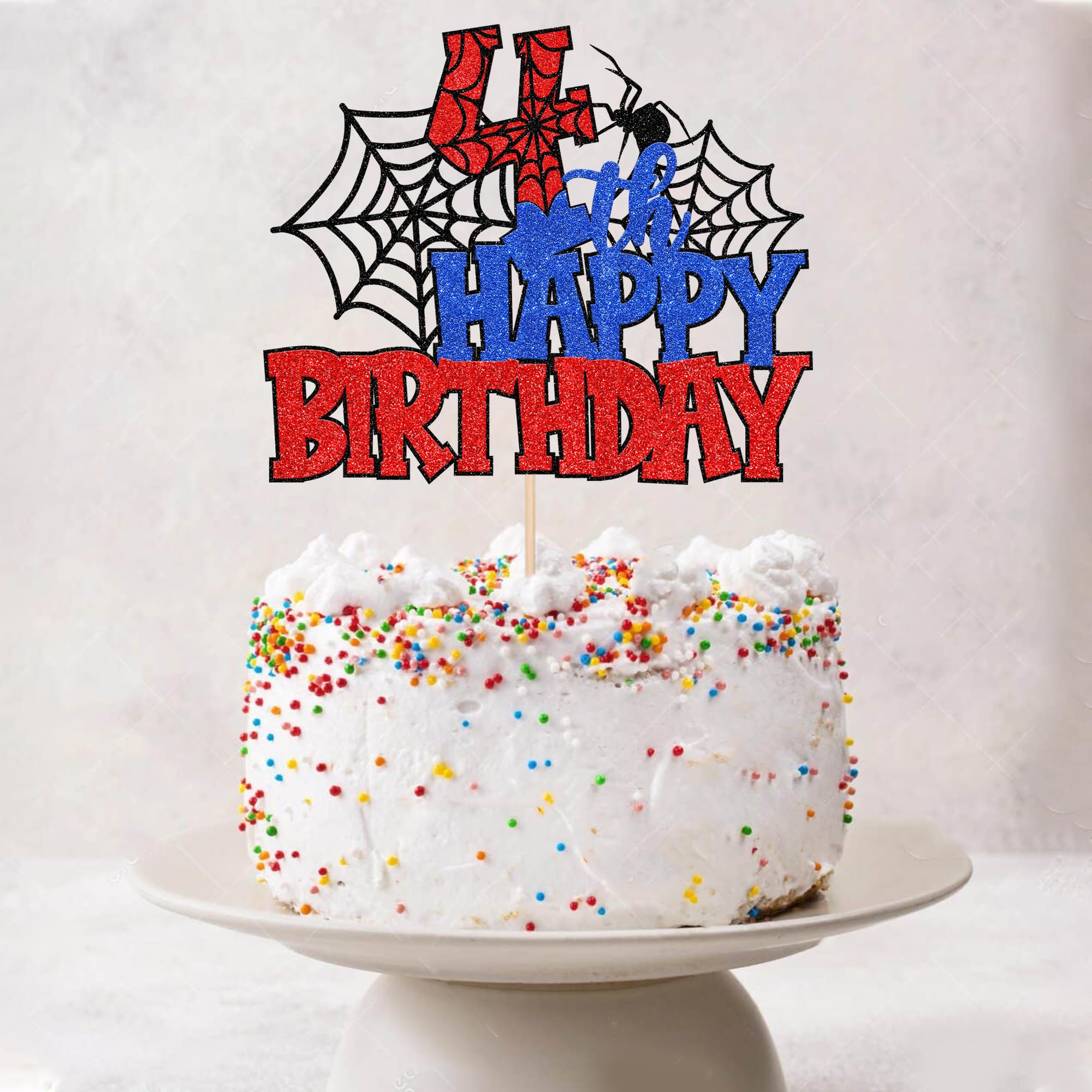 ZHUOWEISM 1 PCS Happy 4th Birthday Cake Topper Glitter Spider Web – Party Decorations