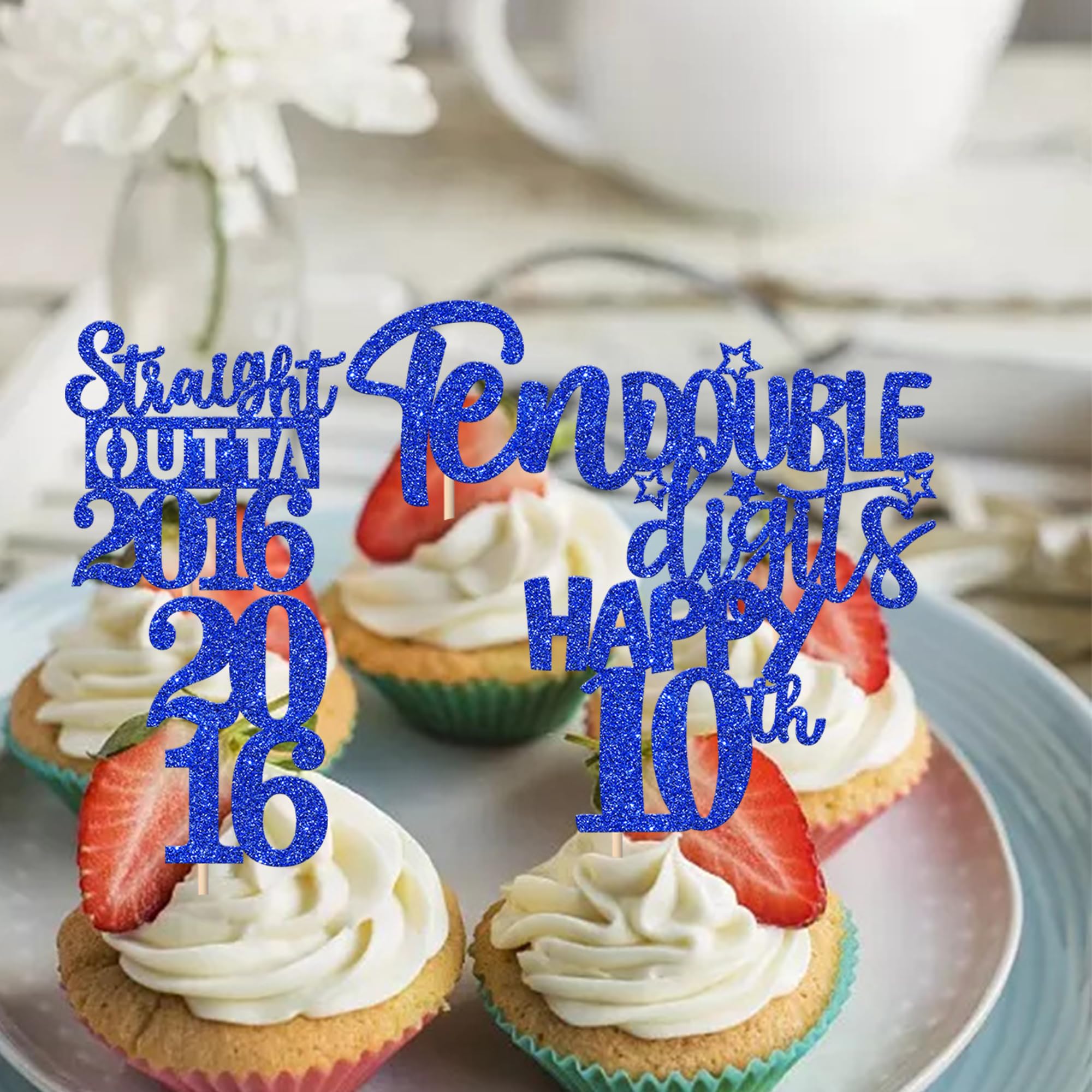 ZHUOWEISM 30 Pcs 10th Birthday Cupcake Toppers Glitter - Straight Outta 2016