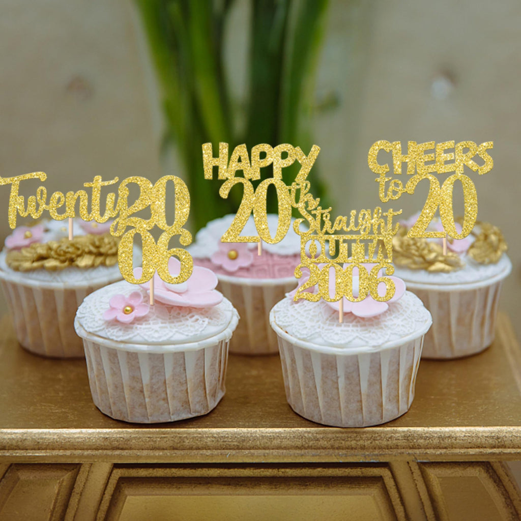 ZHUOWEISM 30Pcs Straight Outta 2005 Cupcake Toppers – Gold Glitter 20th Birthday Picks