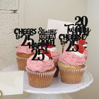 ZHUOWEISM 30Pcs Black Glitter Cupcake Toppers – Happy 25th Birthday, Straight Outta 2001, Party Cake Decorations