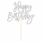 ZHUOWEISM 1pc Happy Birthday Glitter Cake Topper – Silver, Pre-assembled Cake Pick
