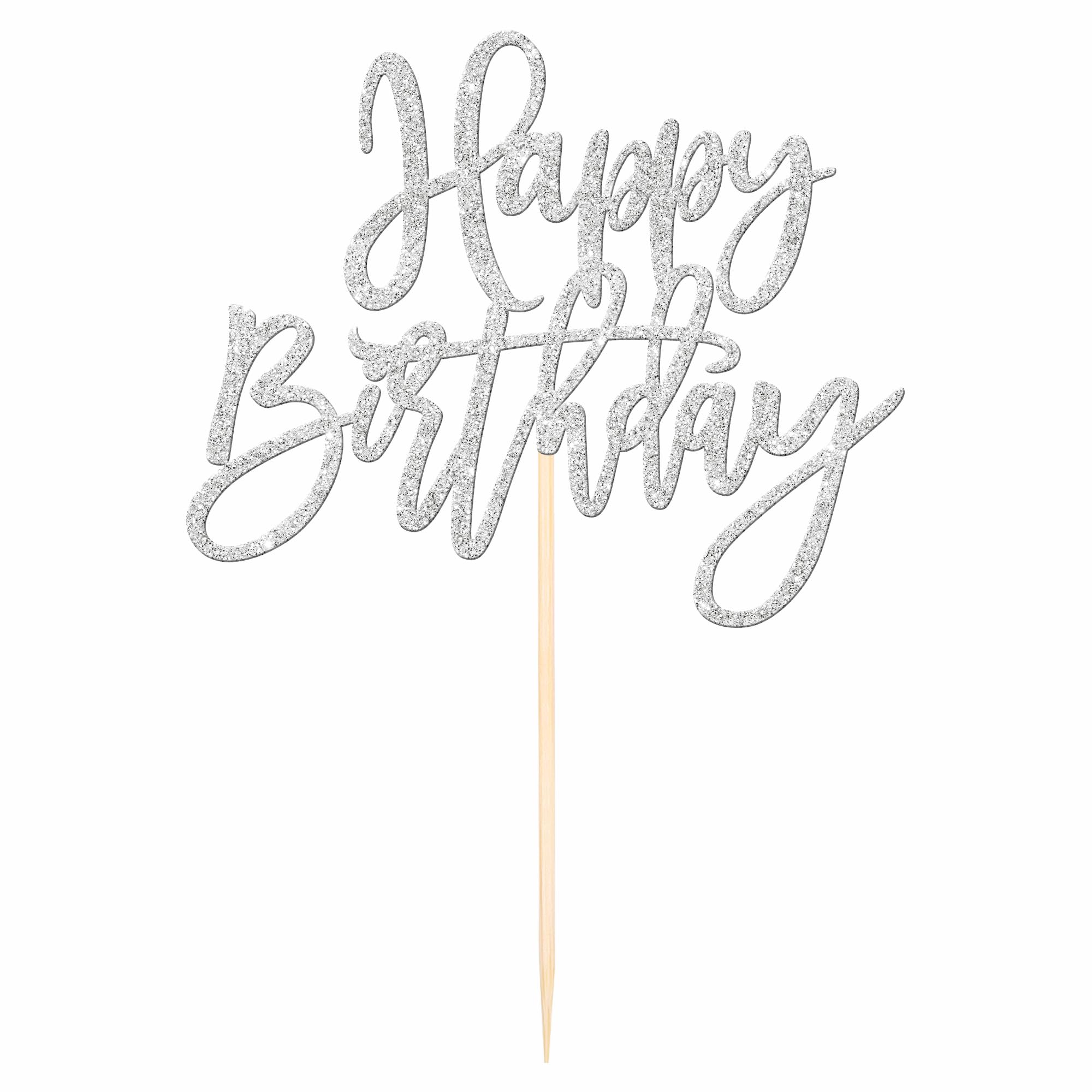 ZHUOWEISM 1pc Happy Birthday Glitter Cake Topper – Silver, Pre-assembled Cake Pick