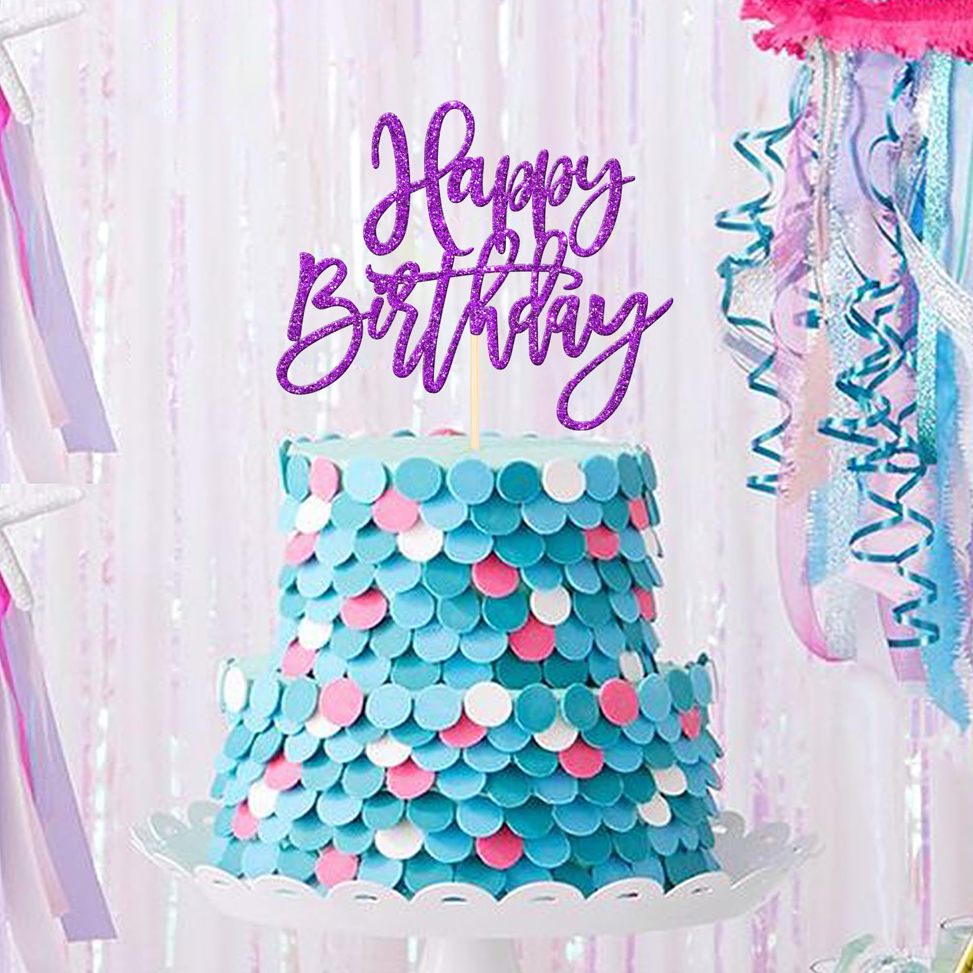 ZHUOWEISM 1-Pcs Glitter Happy Birthday Cake Topper | Purple, No Assembly, Food-Grade Stick