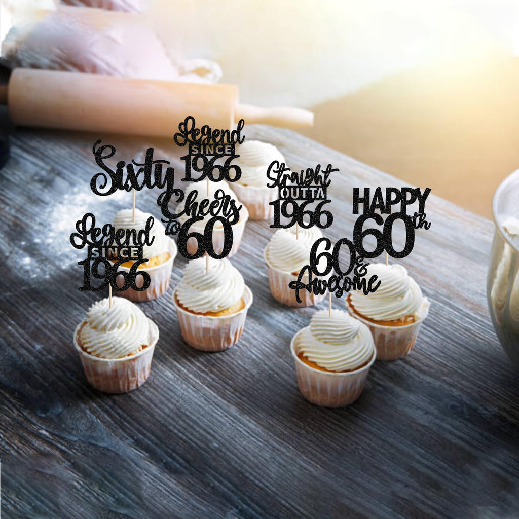 ZHUOWEISM 24Pcs Black 60th Birthday Cupcake Toppers - Straight Outta 1966