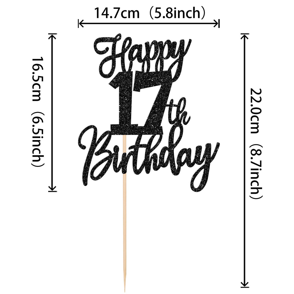 ZHUOWEISM Happy 17th Birthday Cake Topper – Glitter Cheers to 17 Years, Pre-assembled Decoration