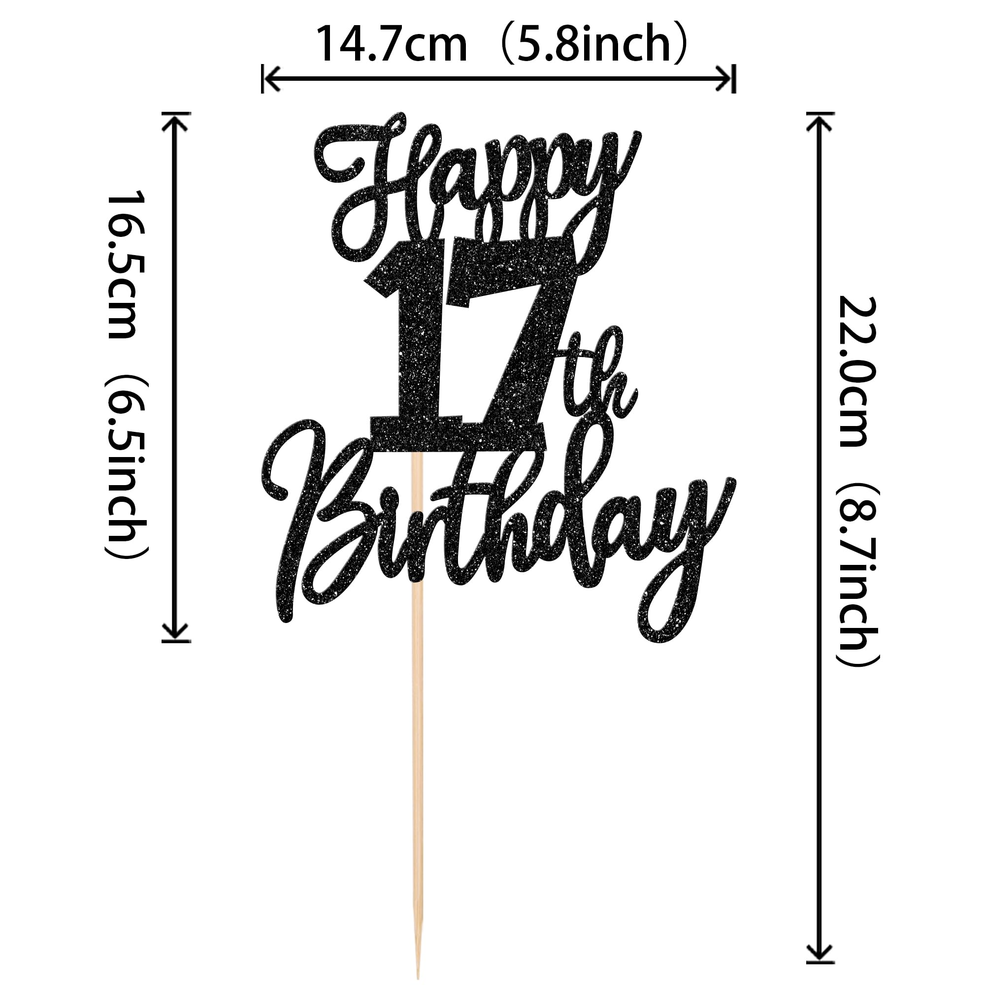 ZHUOWEISM Happy 17th Birthday Cake Topper – Glitter Cheers to 17 Years, Pre-assembled Decoration