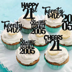 ZHUOWEISM 30Pcs Black 21st Birthday Cupcake Toppers Glitter – Straight Outta 2004 Party Picks