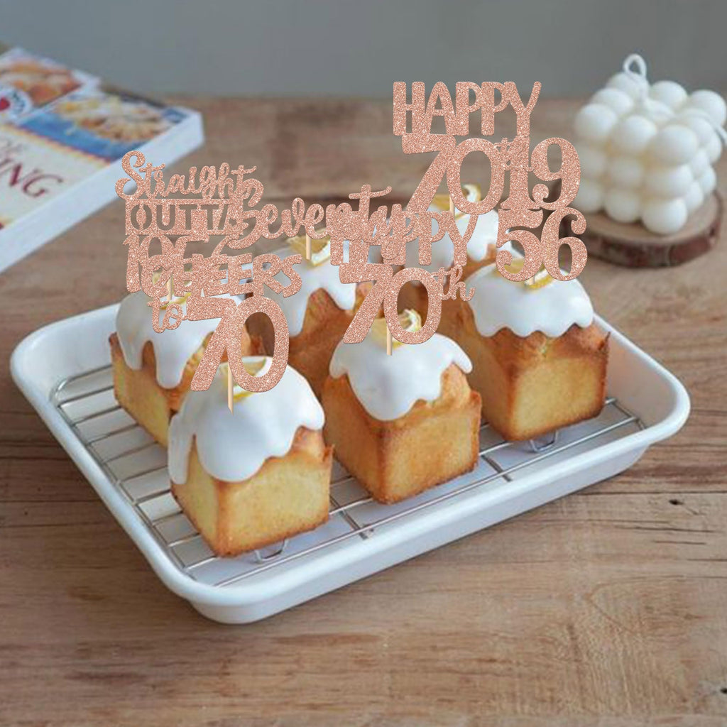 ZHUOWEISM 30PCS 70th Birthday Cupcake Toppers – Glitter Rose Gold, Straight Outta 1956