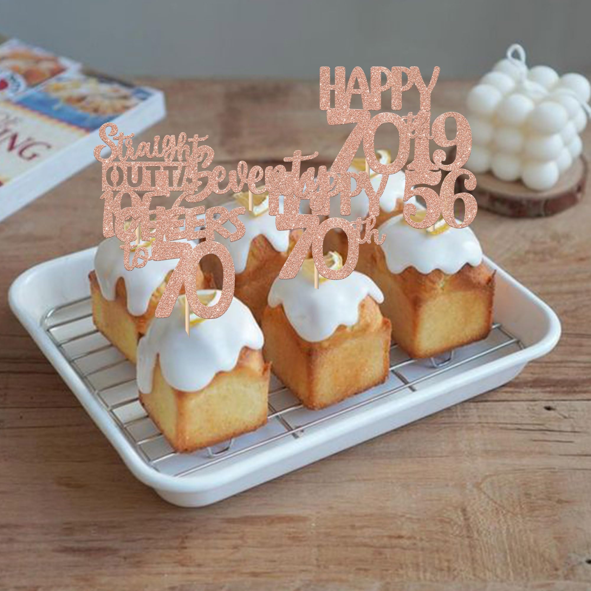 ZHUOWEISM 30PCS 70th Birthday Cupcake Toppers – Glitter Rose Gold, Straight Outta 1956