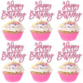 ZHUOWEISM 24-Pcs Glitter Cupcake Toppers – Happy Birthday & Anniversary Picks – Pink