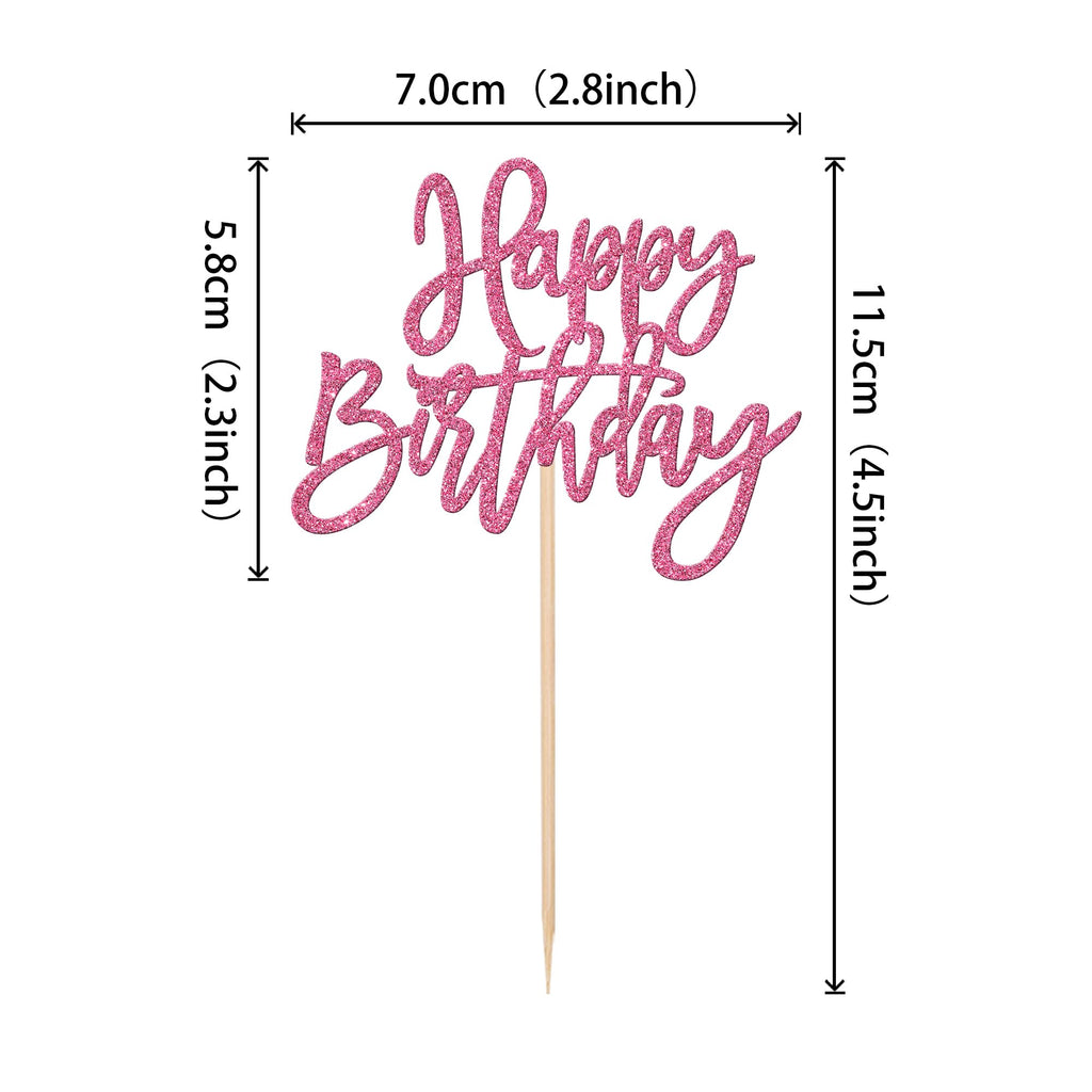 ZHUOWEISM 24-Pcs Glitter Cupcake Toppers – Happy Birthday & Anniversary Picks – Pink