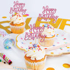 ZHUOWEISM 24-Pcs Glitter Cupcake Toppers – Happy Birthday & Anniversary Picks – Pink