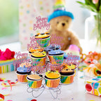 ZHUOWEISM 24-Pcs Glitter Cupcake Toppers – Happy Birthday & Anniversary Picks – Pink