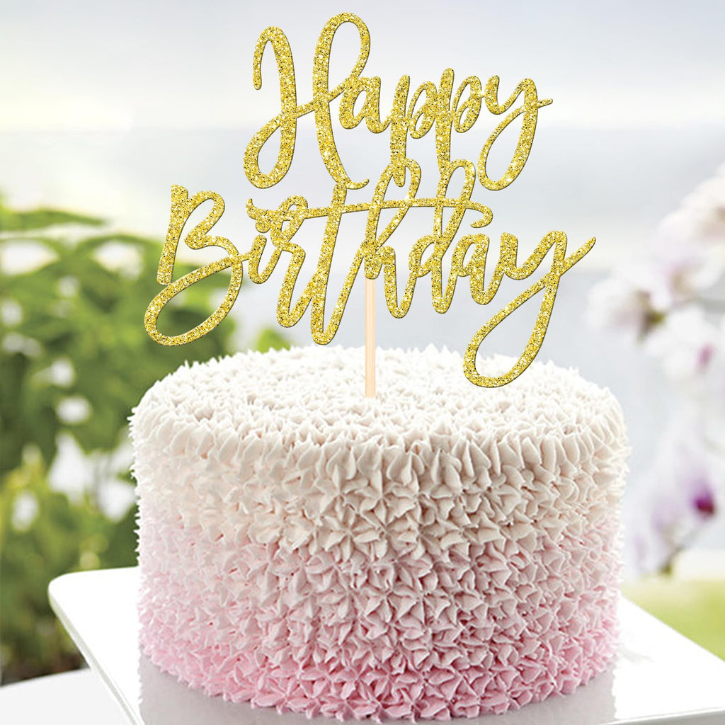 ZHUOWEISM Gold Happy Birthday & Anniversary Cake Topper - Glitter Card Stock