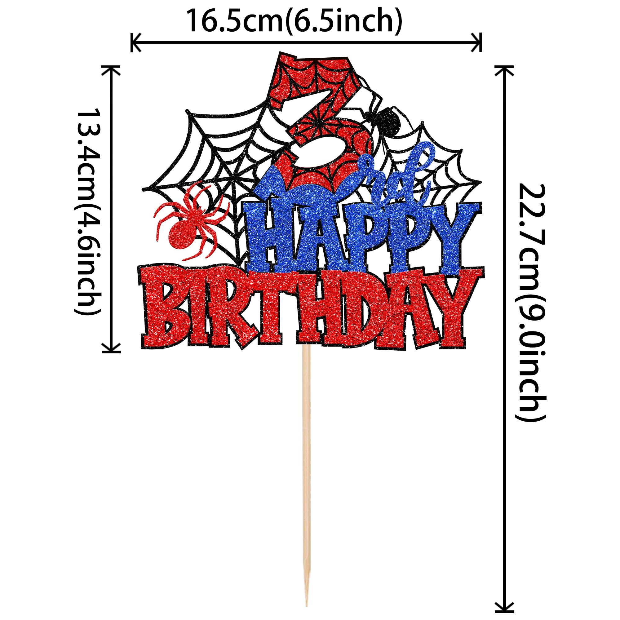 ZHUOWEISM 3rd Birthday Glitter Spider Web Cake Topper – Pre-assembled, 6.5x9 in