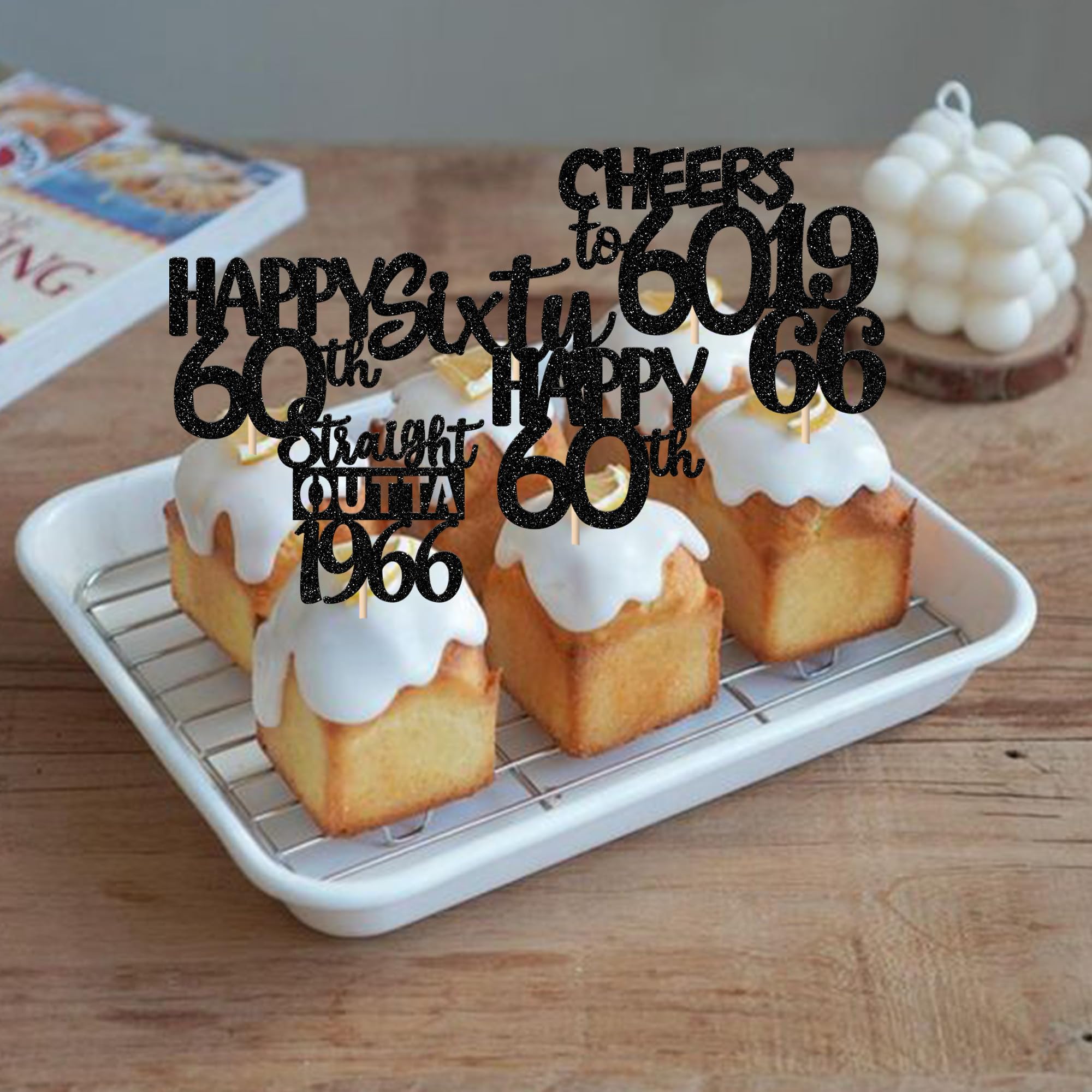 ZHUOWEISM 30Pcs Black Glitter Cupcake Toppers — Straight Outta 1966, 60th Birthday & Anniversary