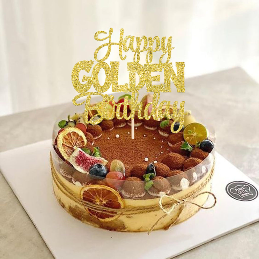 ZHUOWEISM Happy Golden Birthday Cake Topper – Gold Glitter Cake Pick for 1/13/16/18/21/30/40/60/70/80/90 & 50th Anniversary