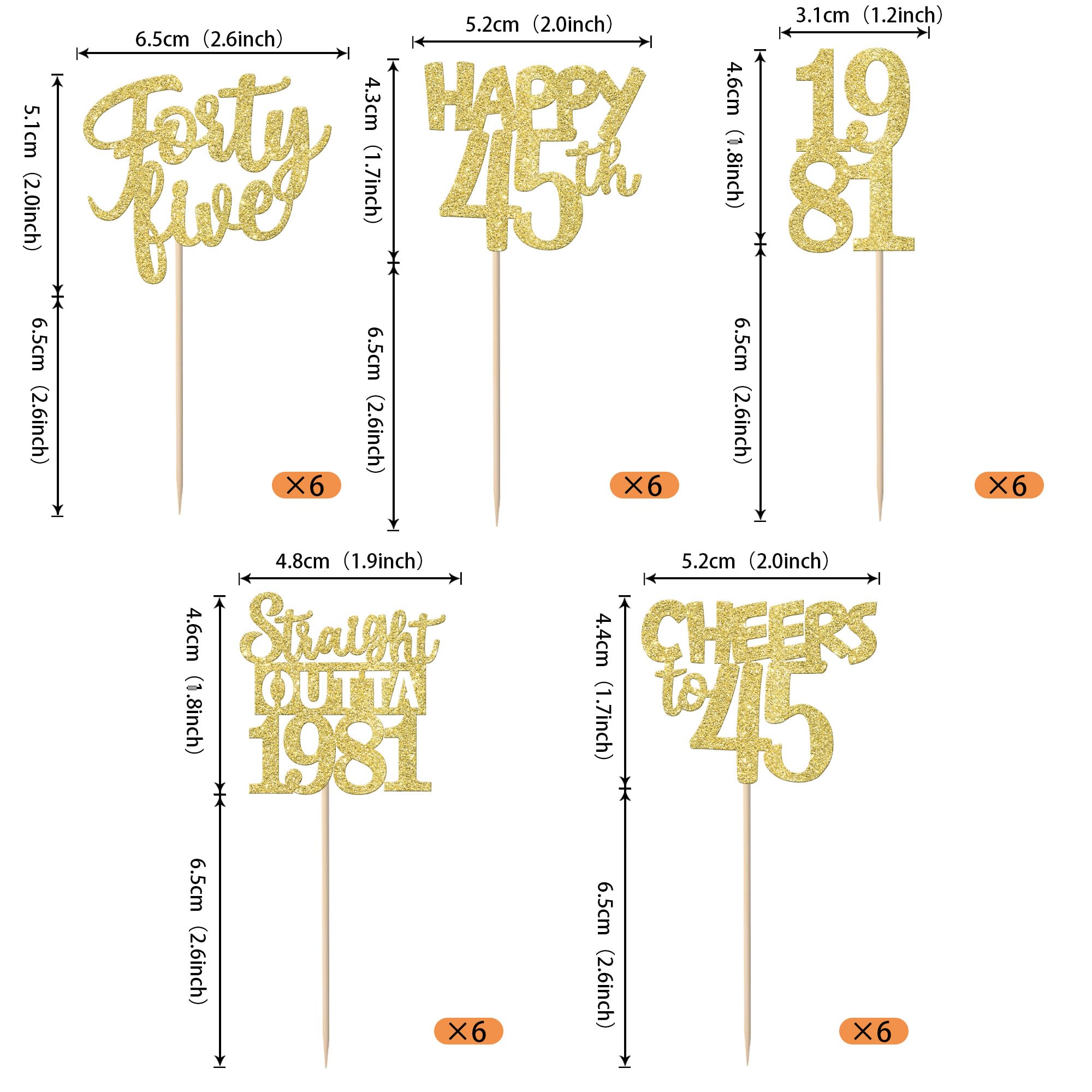 ZHUOWEISM 30PCS Straight Outta 1981 Cupcake Toppers – Gold Glitter 45th Birthday