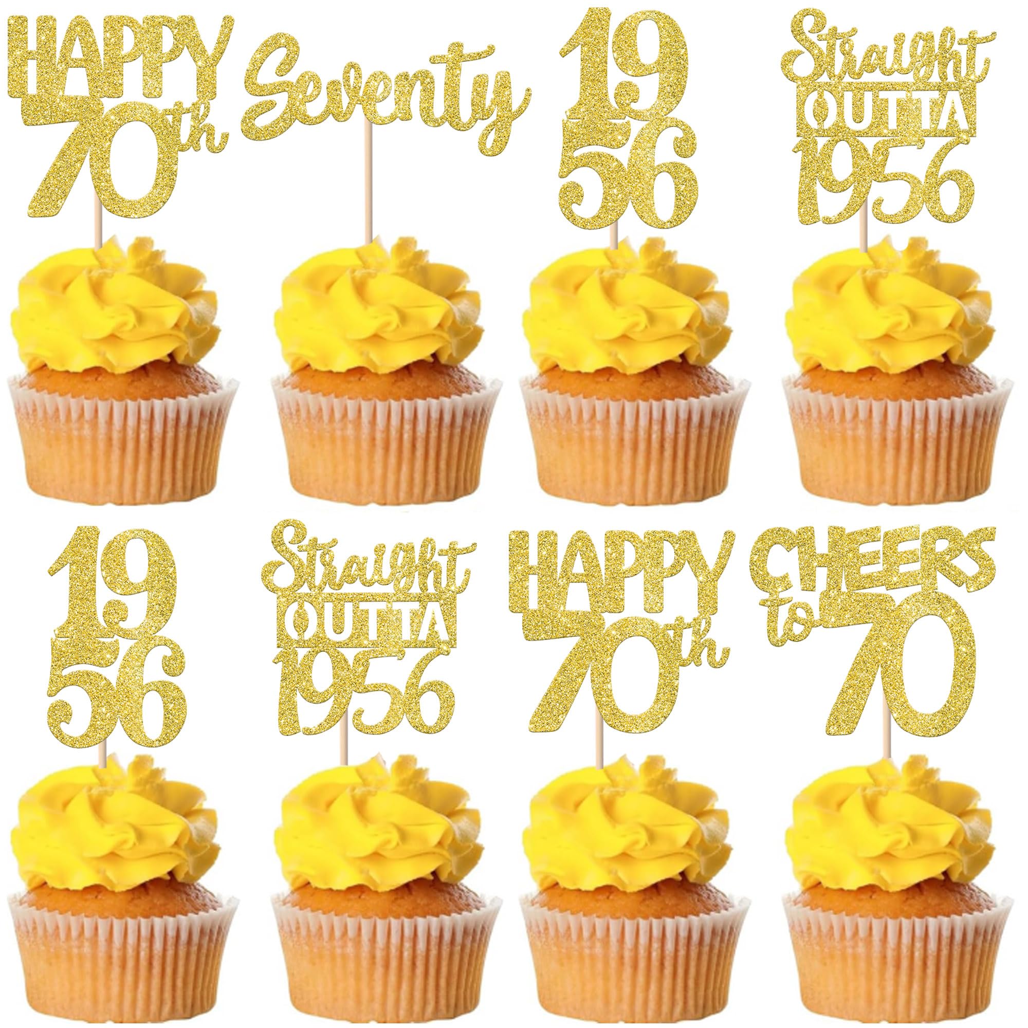 ZHUOWEISM 30Pcs Gold Glitter 70th Birthday Cupcake Toppers – Straight Outta 1956