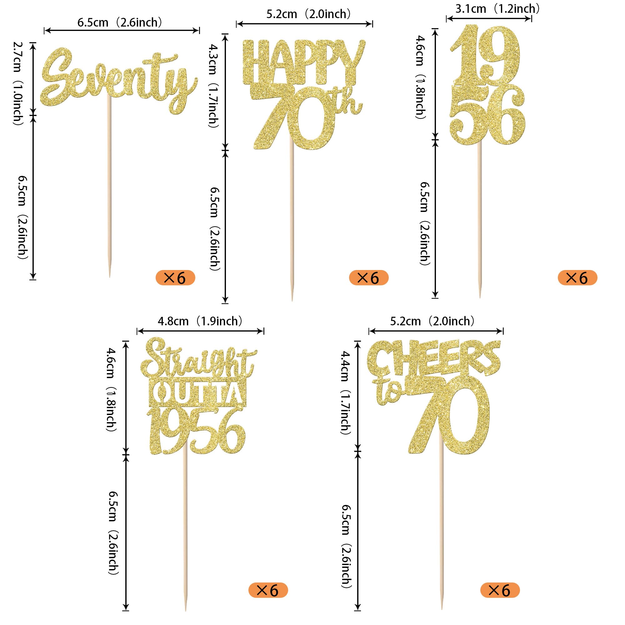 ZHUOWEISM 30Pcs Gold Glitter 70th Birthday Cupcake Toppers – Straight Outta 1956