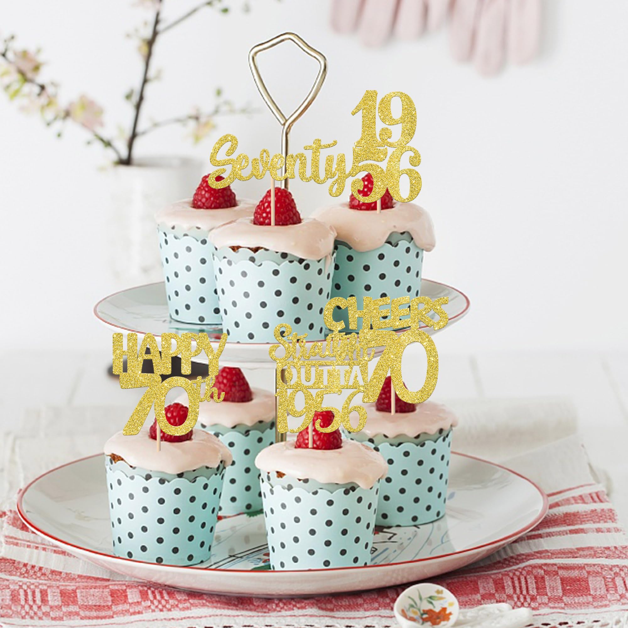 ZHUOWEISM 30Pcs Gold Glitter 70th Birthday Cupcake Toppers – Straight Outta 1956