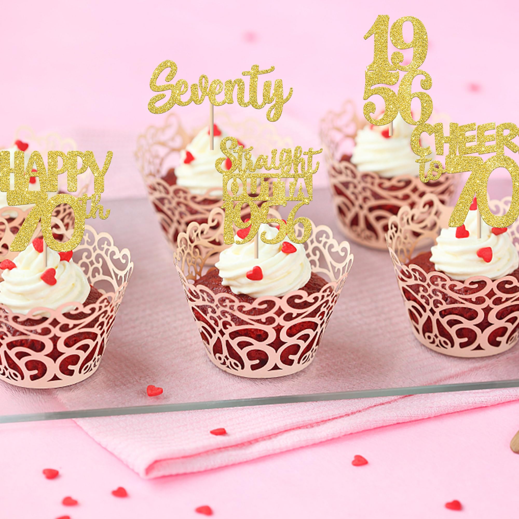 ZHUOWEISM 30Pcs Gold Glitter 70th Birthday Cupcake Toppers – Straight Outta 1956