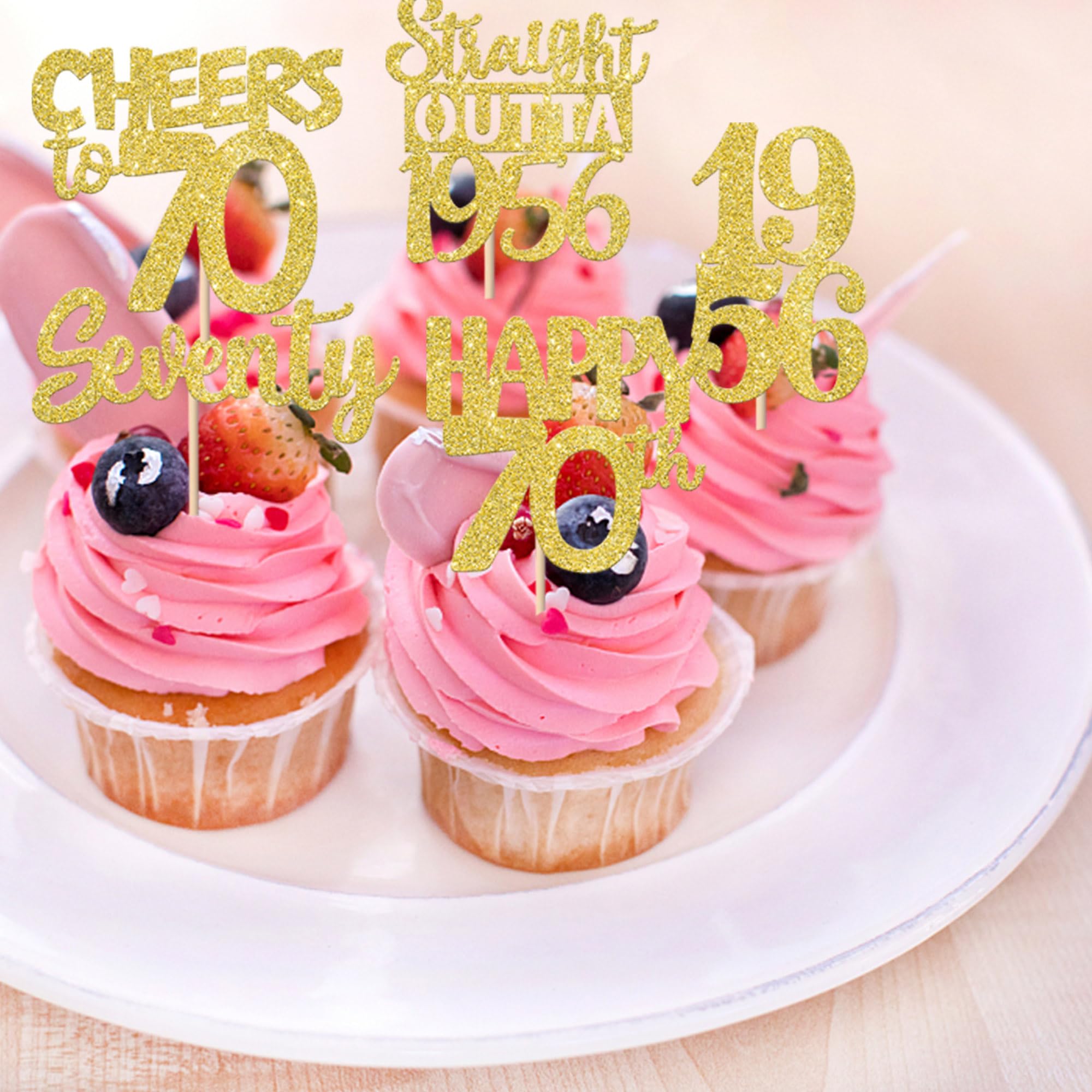 ZHUOWEISM 30Pcs Gold Glitter 70th Birthday Cupcake Toppers – Straight Outta 1956