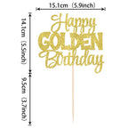 ZHUOWEISM Happy Golden Birthday Cake Topper – Gold Glitter Cake Pick for 1/13/16/18/21/30/40/60/70/80/90 & 50th Anniversary
