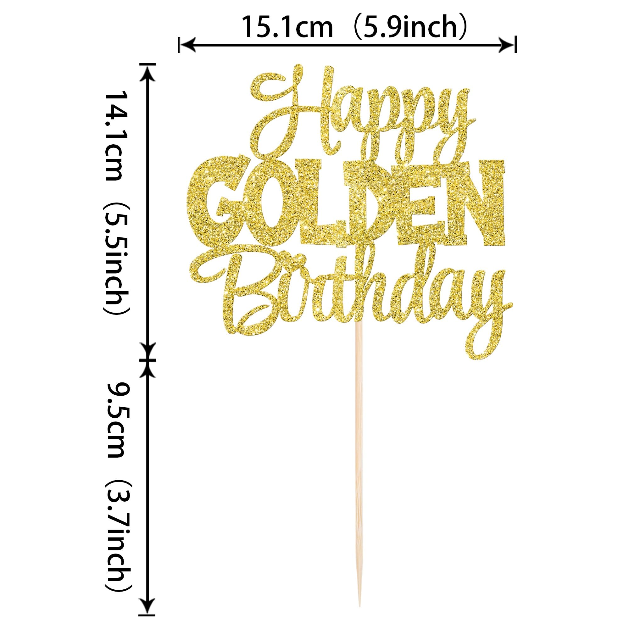 ZHUOWEISM Happy Golden Birthday Cake Topper – Gold Glitter Cake Pick for 1/13/16/18/21/30/40/60/70/80/90 & 50th Anniversary