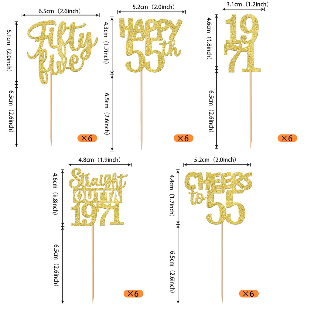 ZHUOWEISM 30Pcs Straight Outta 1971 Cupcake Toppers | Gold Glitter 55th Birthday Party Decorations