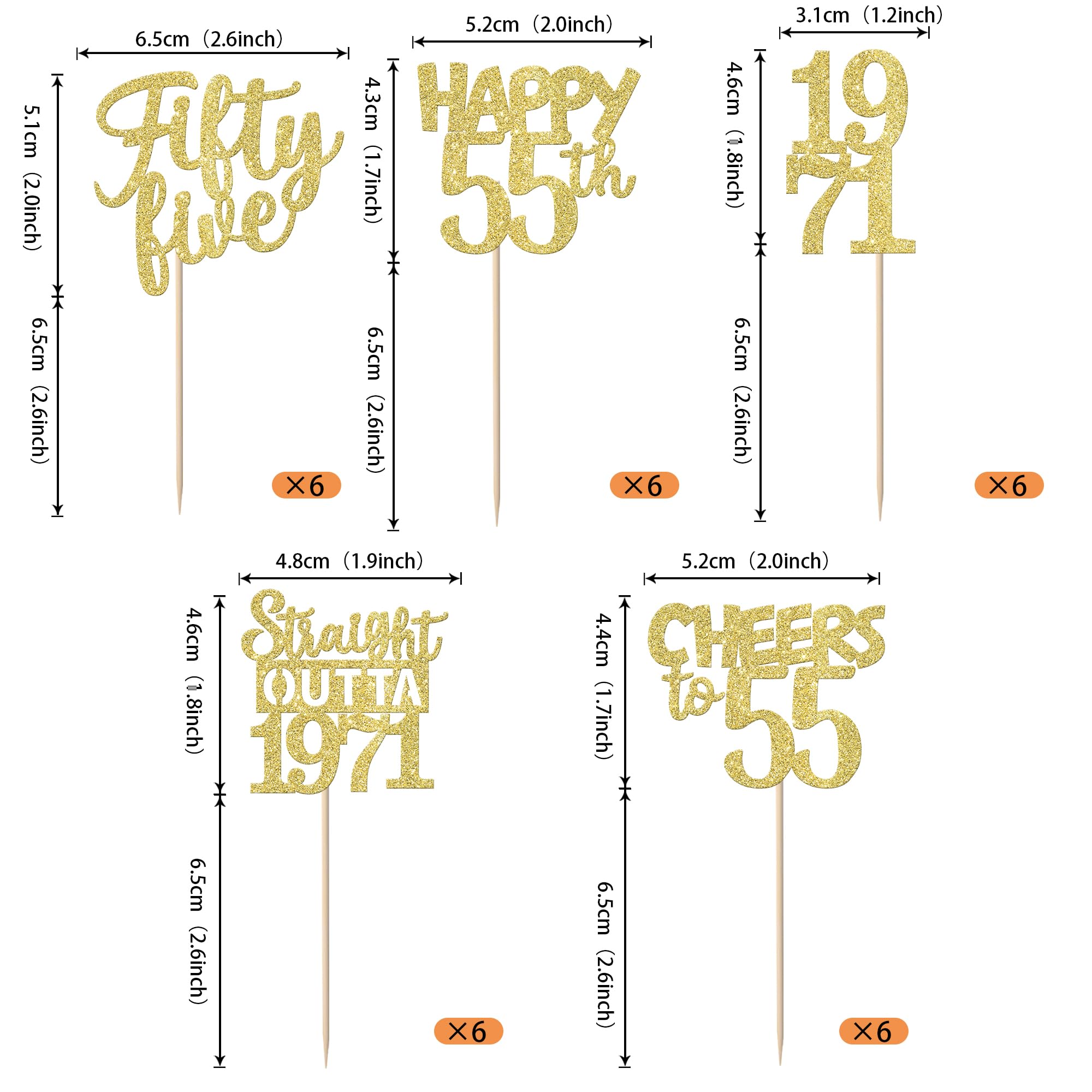 ZHUOWEISM 30Pcs Straight Outta 1971 Cupcake Toppers | Gold Glitter 55th Birthday Party Decorations