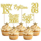 ZHUOWEISM 30Pcs Happy 18th Birthday Cupcake Toppers - Gold Glitter Straight Outta 2008