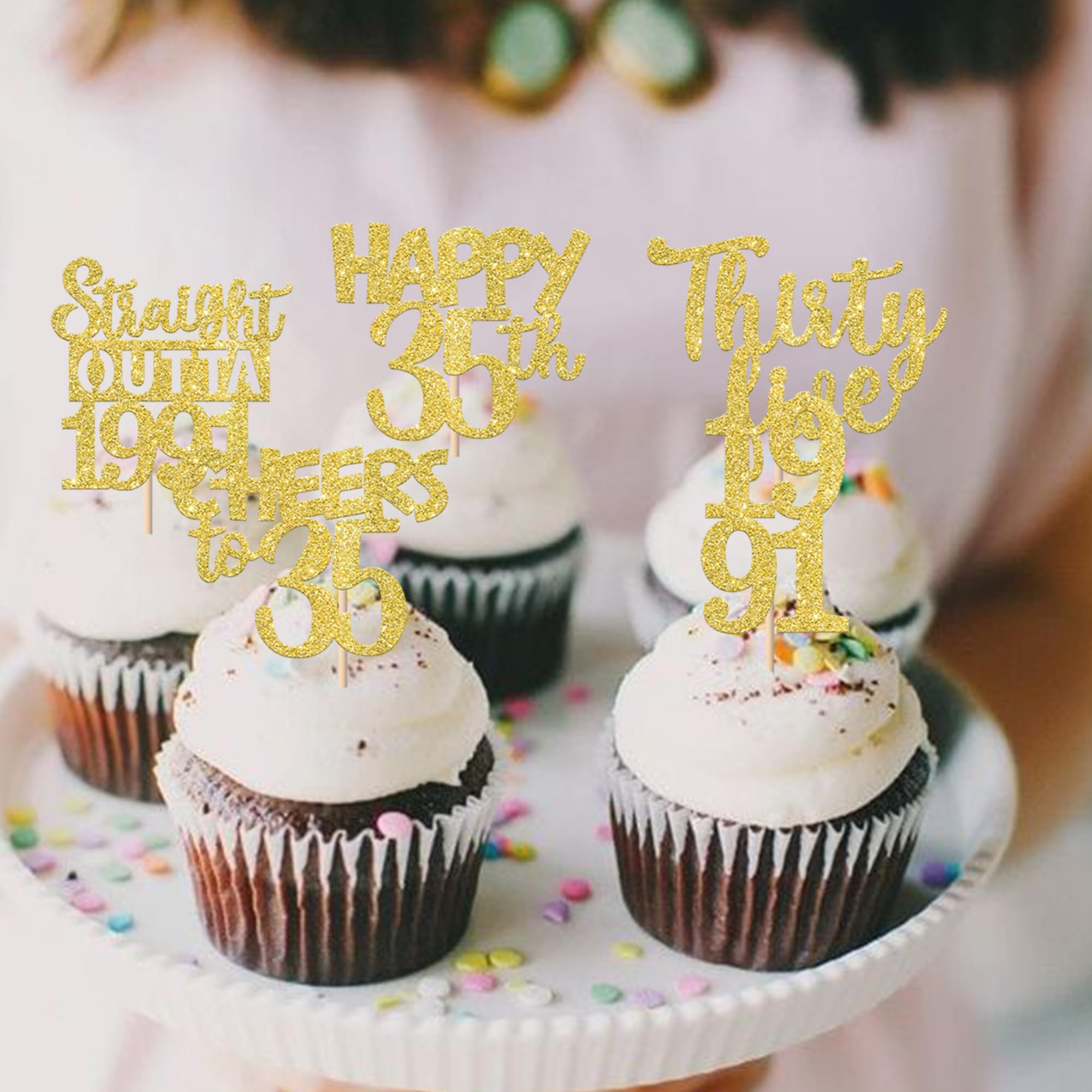 ZHUOWEISM 30PCS Straight Outta 1991 Cupcake Toppers – Gold Glitter for 35th Birthday
