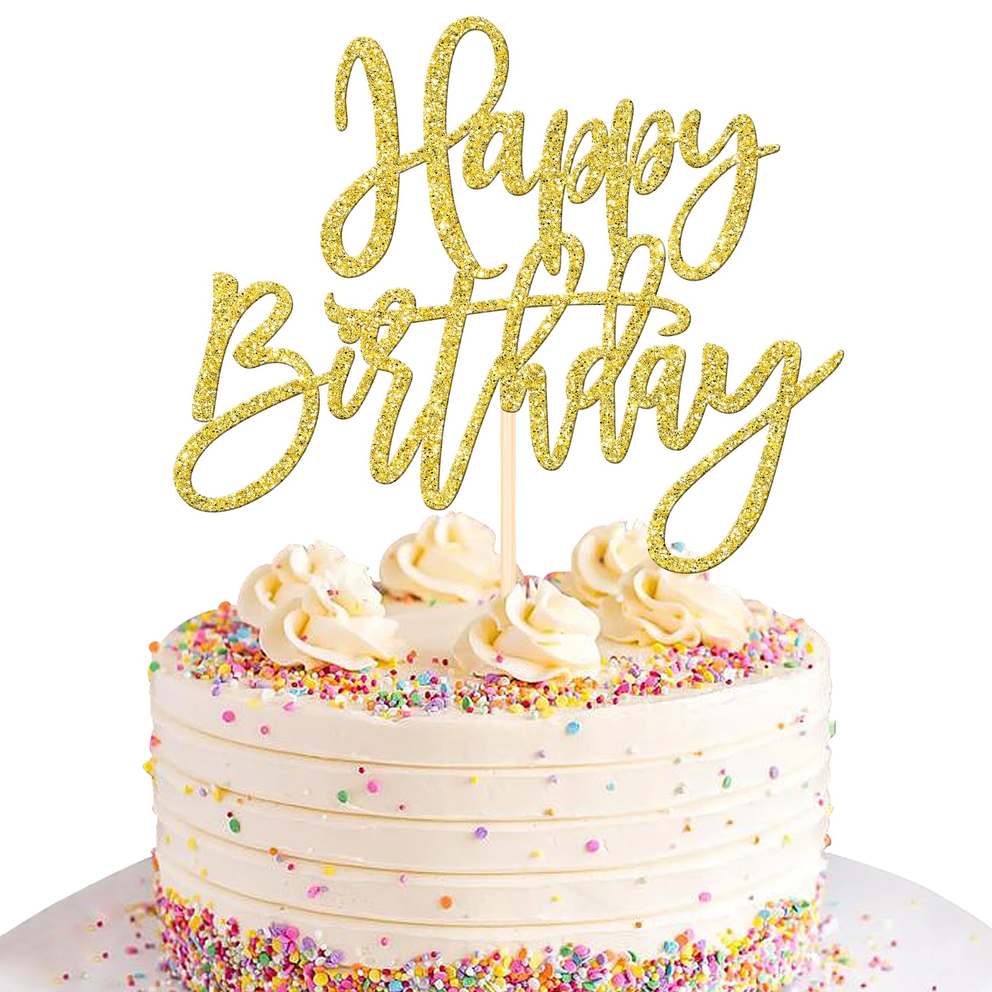ZHUOWEISM Gold Happy Birthday & Anniversary Cake Topper - Glitter Card Stock